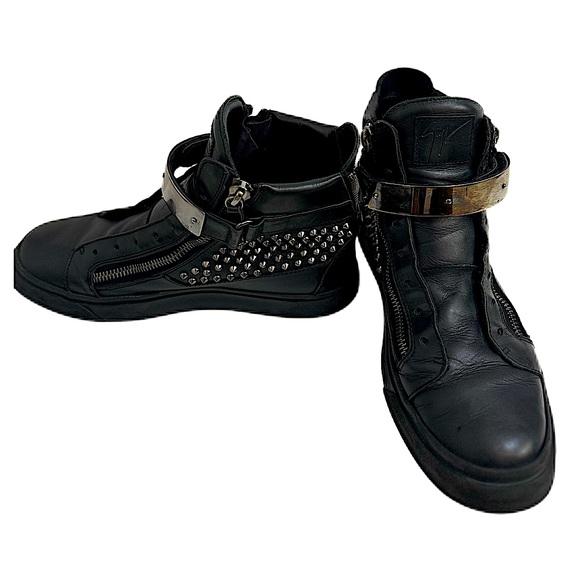 Giuseppe Zanotti | Men’s Black Genuine Leather | HighTop Sneakers | Size 9. - Picture 4 of 8